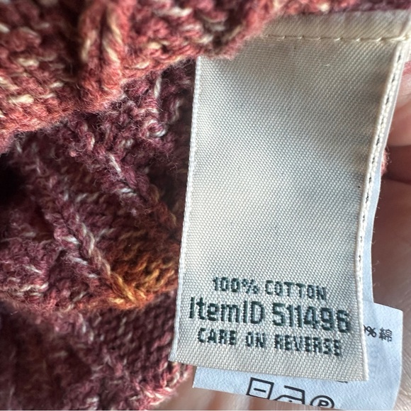 LL Bean Long Cable Knit 100% Cotton Cardigan Heathered Red Sz M Fisherman Preppy - Picture 11 of 12